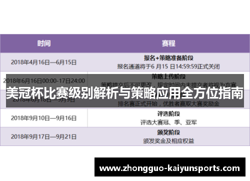美冠杯比赛级别解析与策略应用全方位指南
