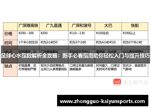 足球心水指数解析全攻略：新手必看指南助你轻松入门与提升技巧