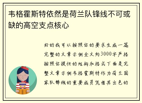 韦格霍斯特依然是荷兰队锋线不可或缺的高空支点核心